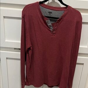 Lee Burgundy Long Sleeve Henley Top